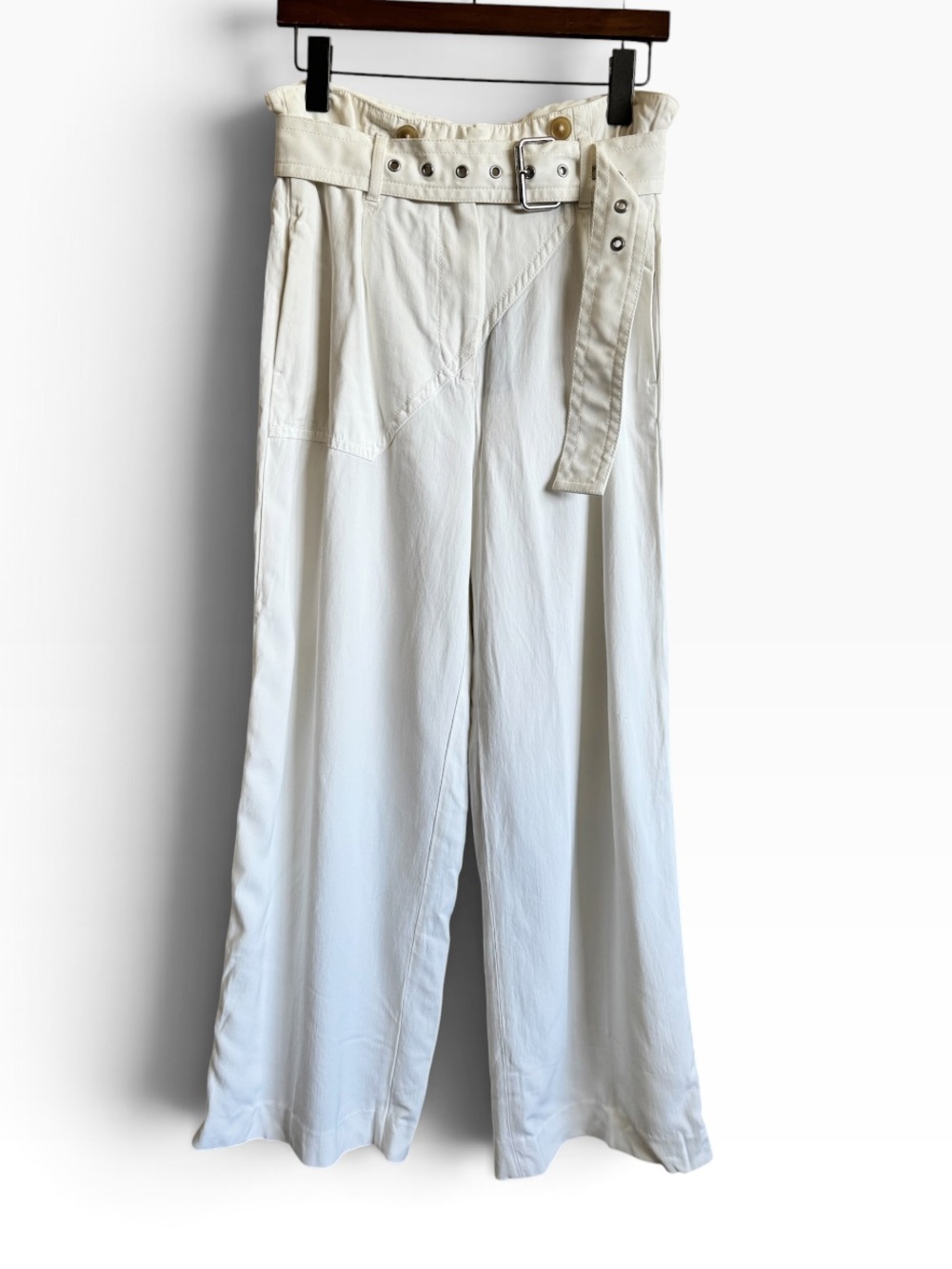 3.1 Phillip Lim Cream High-Rise Wide-Leg Belted Chinos